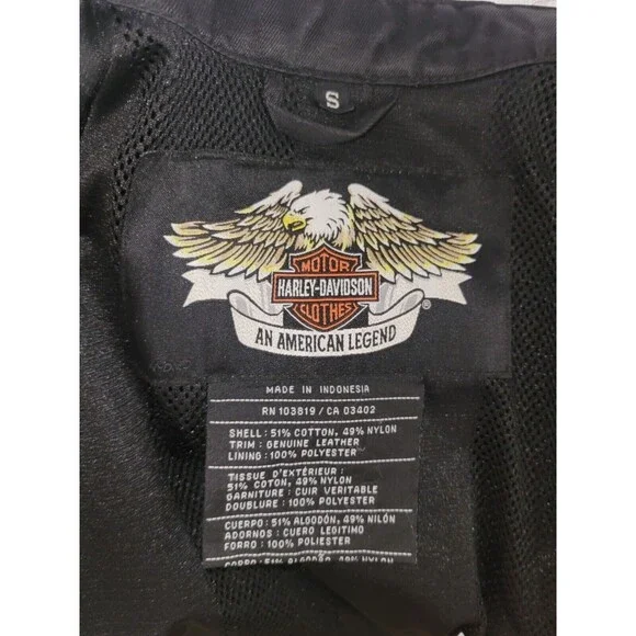 Harley Davidson Riding Jacket Womens SM Black Nylon Full Zip Leather Trim Biker - Picture 11 of 12